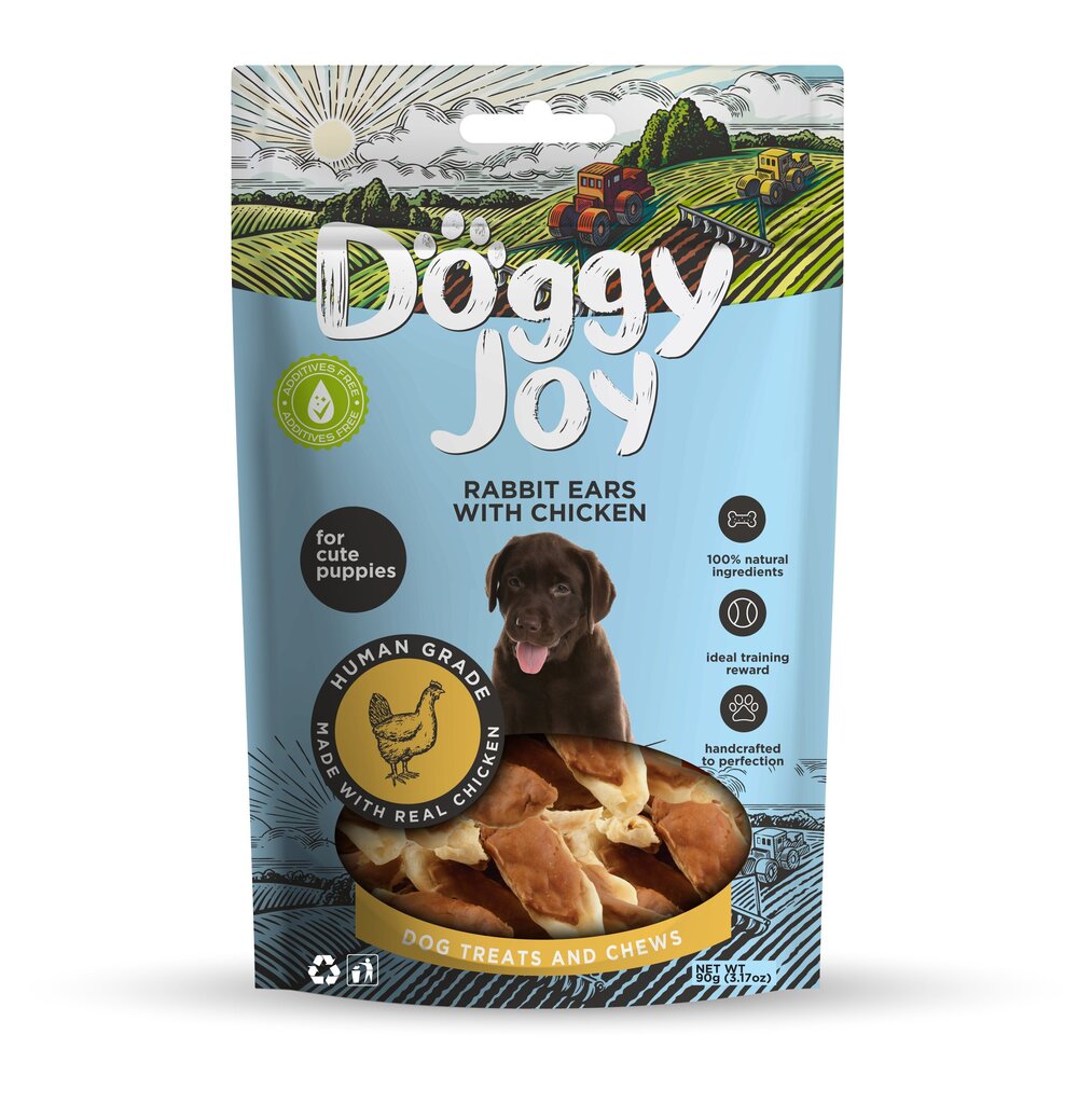 Doggy Joy kanin korvat kanalla pennuille 90g hinta ja tiedot | Koiran herkut | hobbyhall.fi