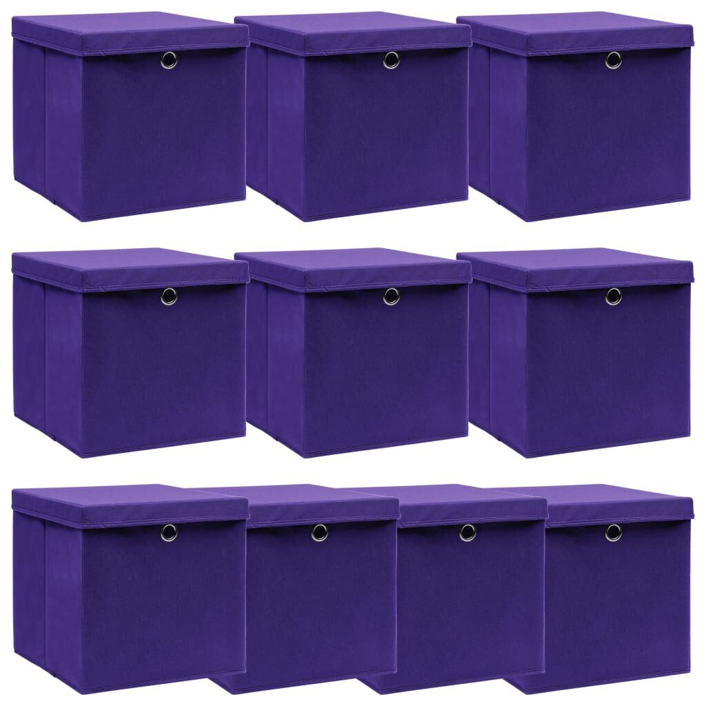 vidaXL Säilytyslaatikot kansilla 10 kpl purppura 32x32x32 cm kangas hinta ja tiedot | Säilytyslaatikot ja -korit | hobbyhall.fi