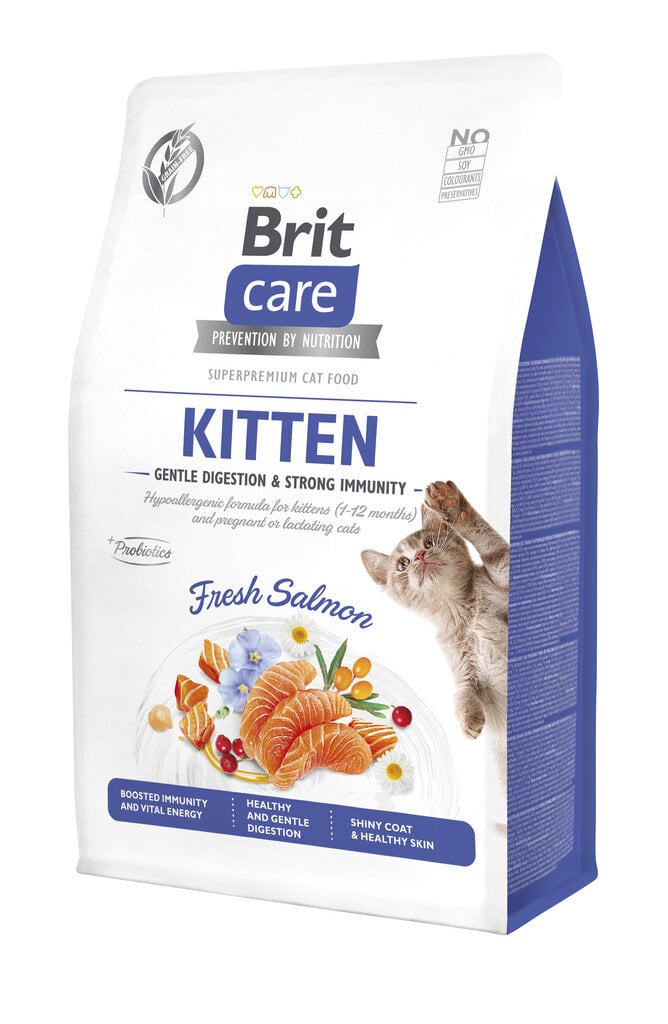 Brit Care Cat GF Kitten Gentle Digestion Strong Immunity nuorille kissanpennuille lohen kanssa, 400 g hinta ja tiedot | Kissan kuivaruoka | hobbyhall.fi