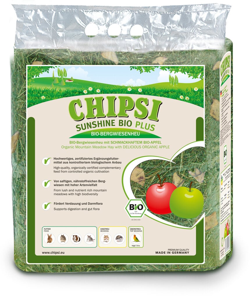 Chipsi Sunshine Bio Nature + Apple heinä 0.6kg hinta ja tiedot | Pieneläinten heinät ja kuivikkeet | hobbyhall.fi