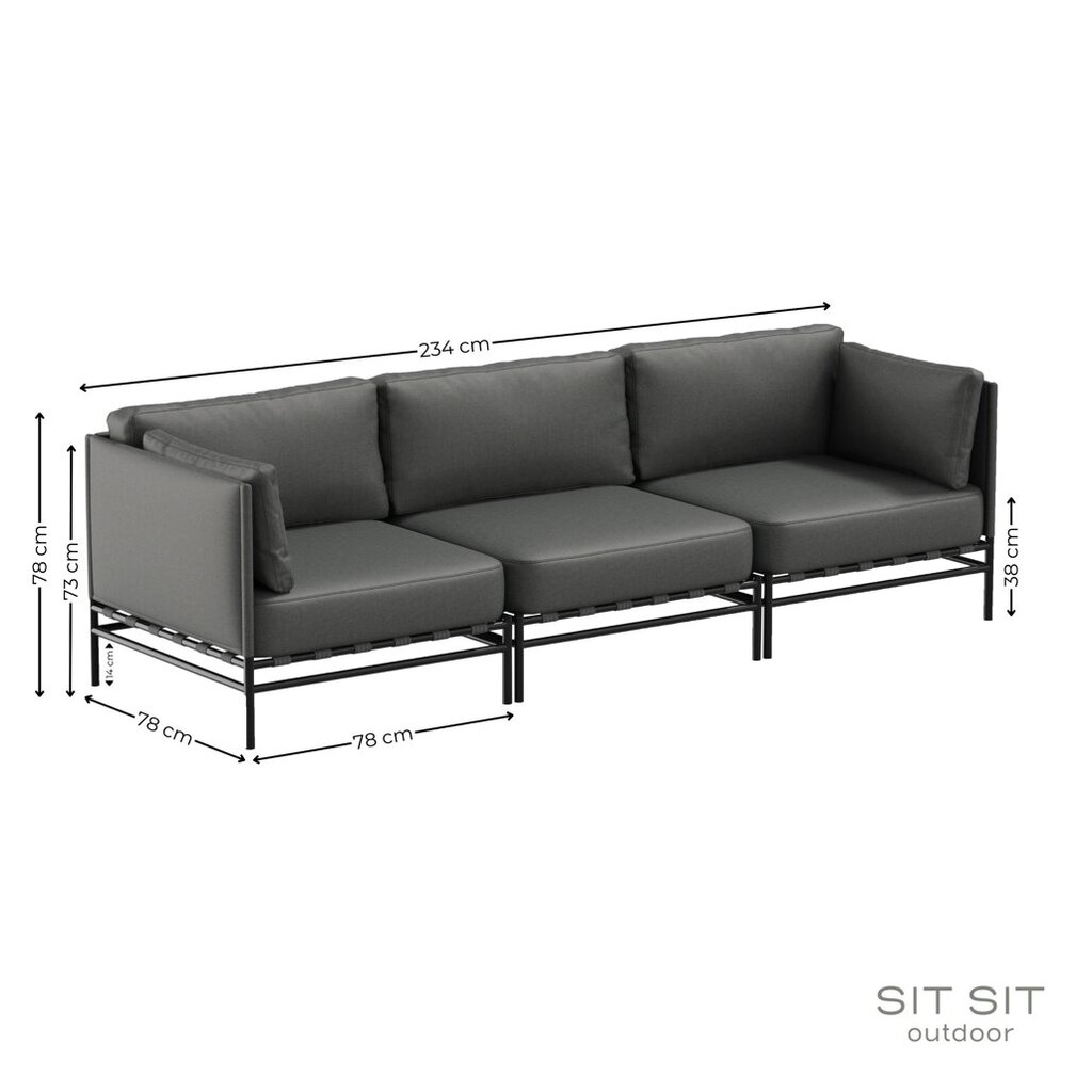 3-istuttava sohva Dandy, tummanharmaa hinta ja tiedot | Puutarhakalusteet | hobbyhall.fi