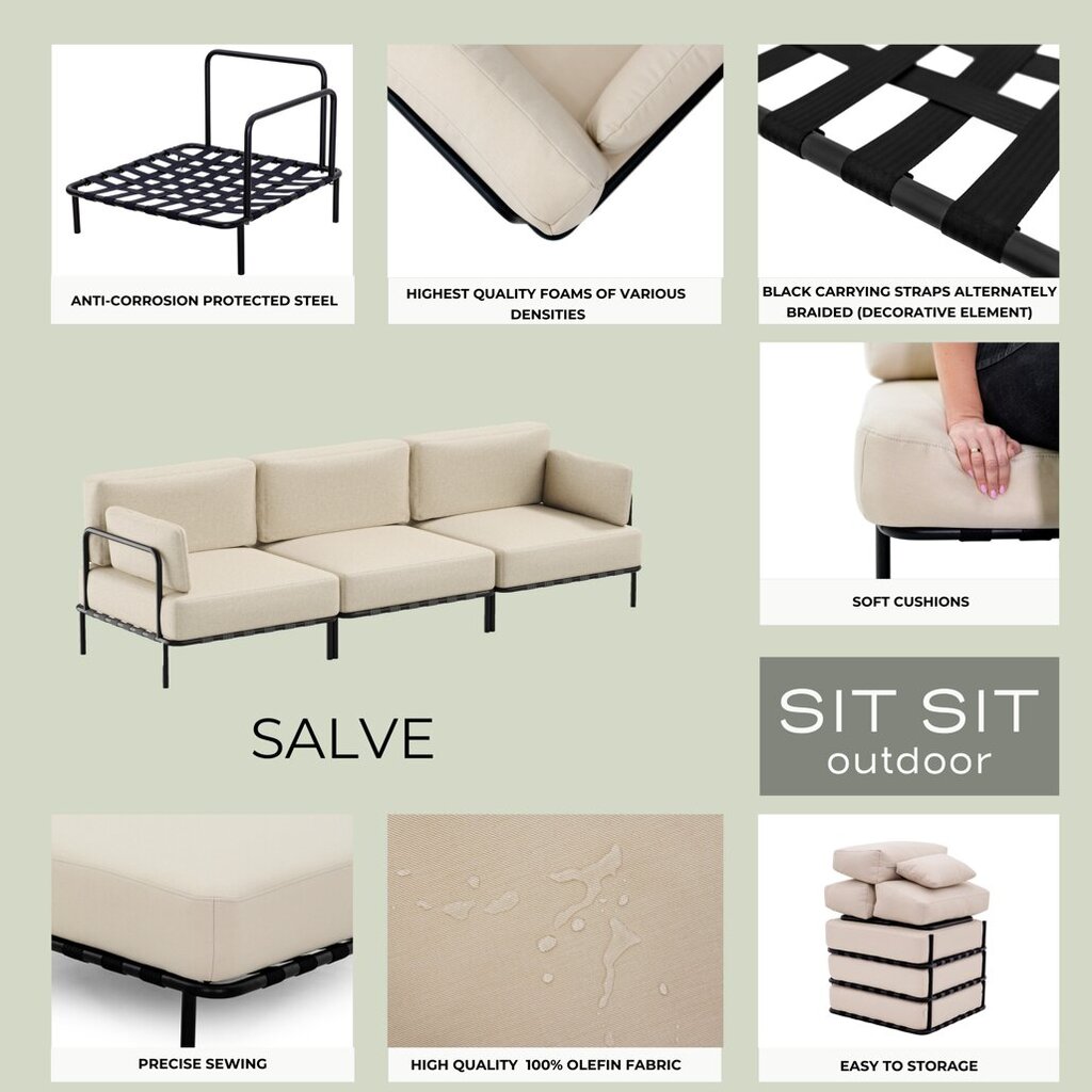 3-istuttava sohva Salve, harmaa hinta ja tiedot | Puutarhakalusteet | hobbyhall.fi