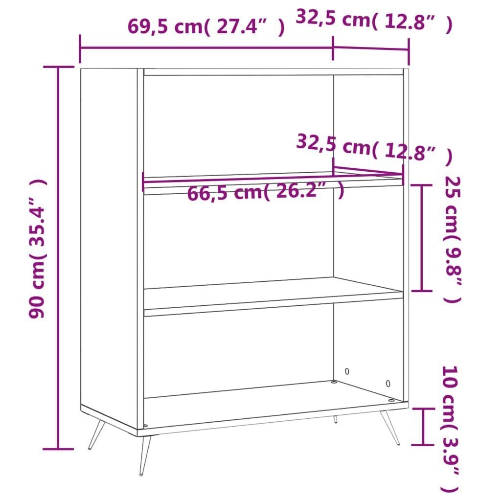 vidaXL Kirjahylly valkoinen 69,5x32,5x90 cm tekninen puu hinta ja tiedot | Hyllyt | hobbyhall.fi