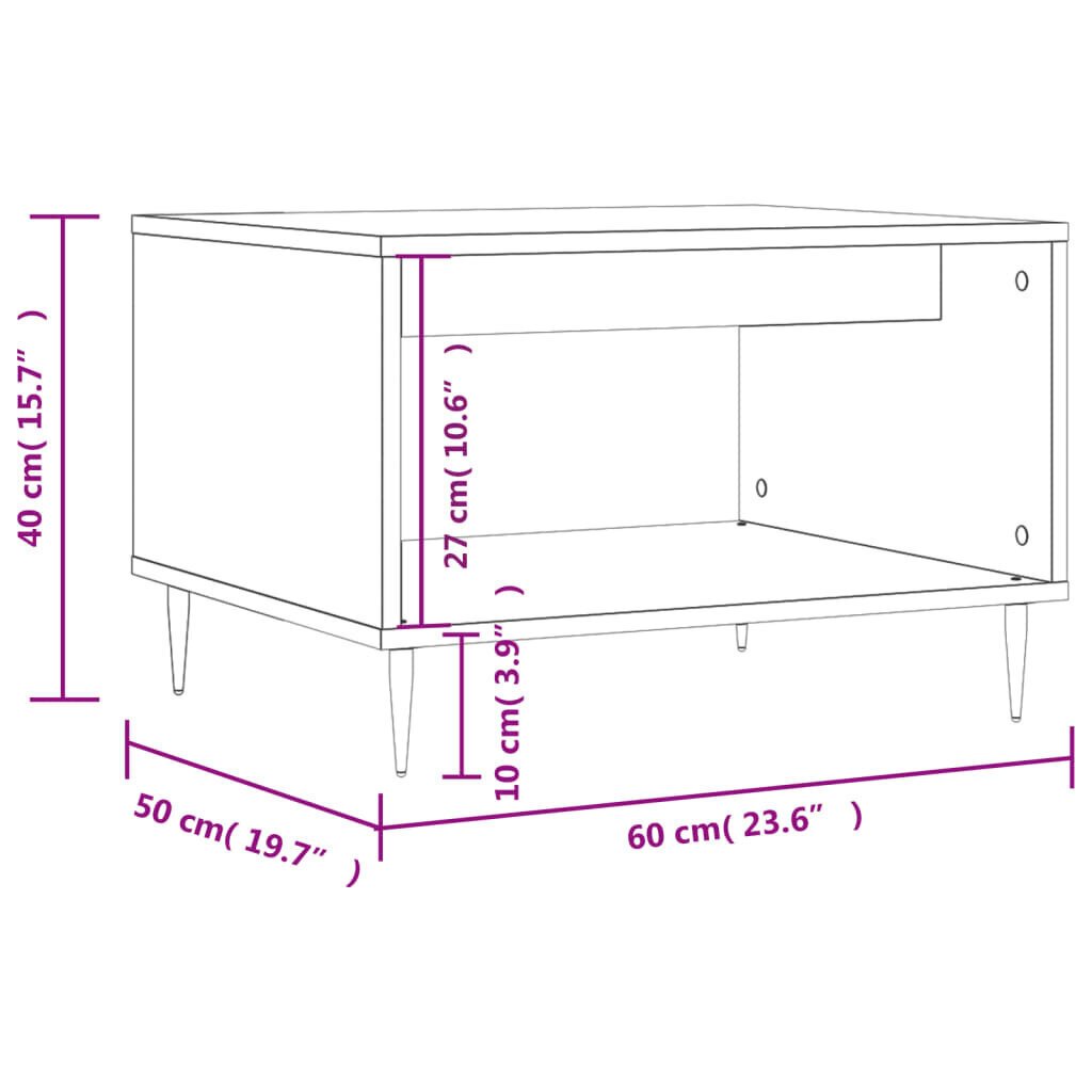 vidaXL Sohvapöytä harmaa Sonoma 60x50x40 cm tekninen puu hinta ja tiedot | Sohvapöydät | hobbyhall.fi