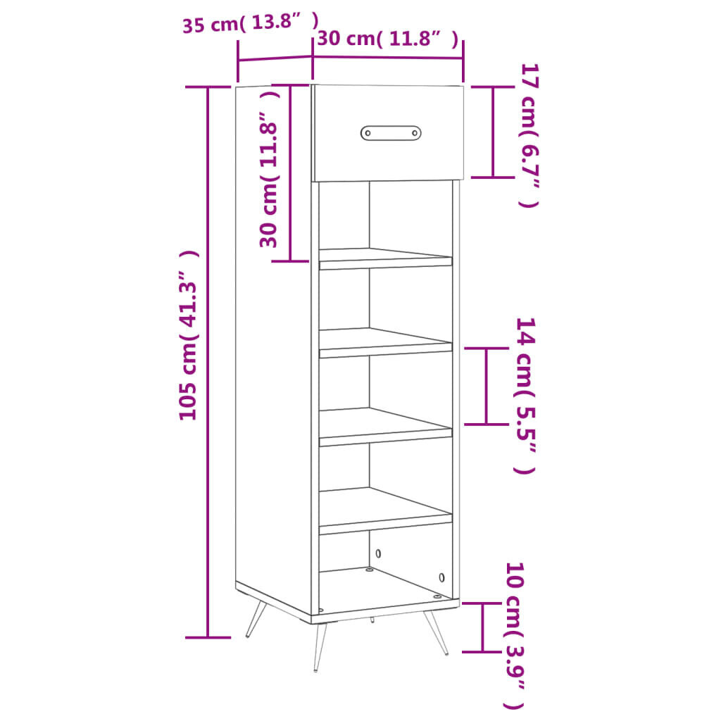 vidaXL Kenkäkaappi harmaa Sonoma 30x35x105 cm tekninen puu hinta ja tiedot | Kenkäkaapit ja -hyllyt | hobbyhall.fi