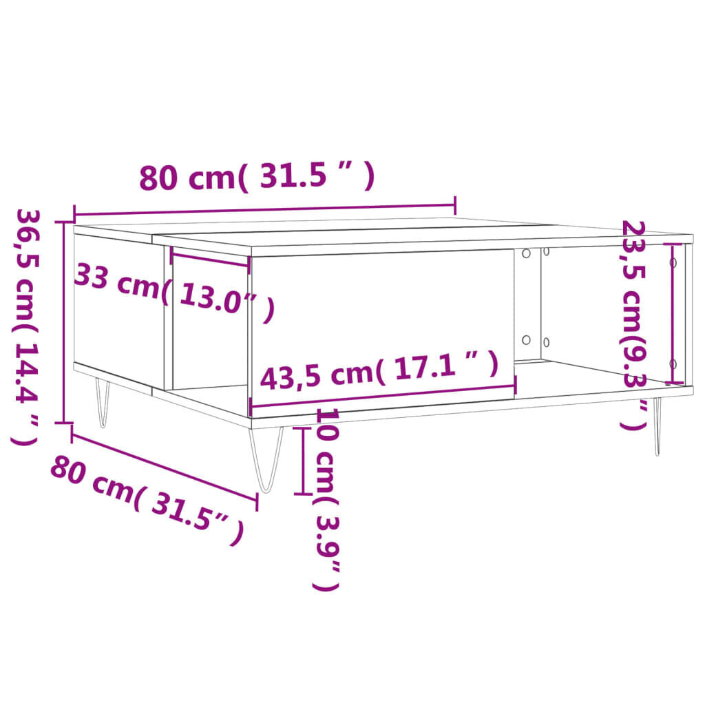 vidaXL Sohvapöytä valkoinen 80x80x36,5 cm tekninen puu hinta ja tiedot | Sohvapöydät | hobbyhall.fi