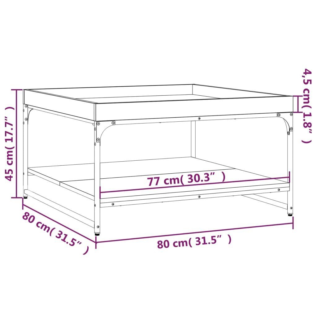 vidaXL Sohvapöytä savutammi 80x80x45 cm tekninen puu ja rauta hinta ja tiedot | Sohvapöydät | hobbyhall.fi