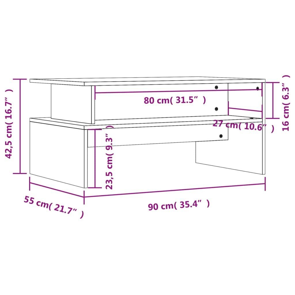 vidaXL Sohvapöytä korkeakiilto valkoinen 90x55x42,5 cm tekninen puu hinta ja tiedot | Sohvapöydät | hobbyhall.fi