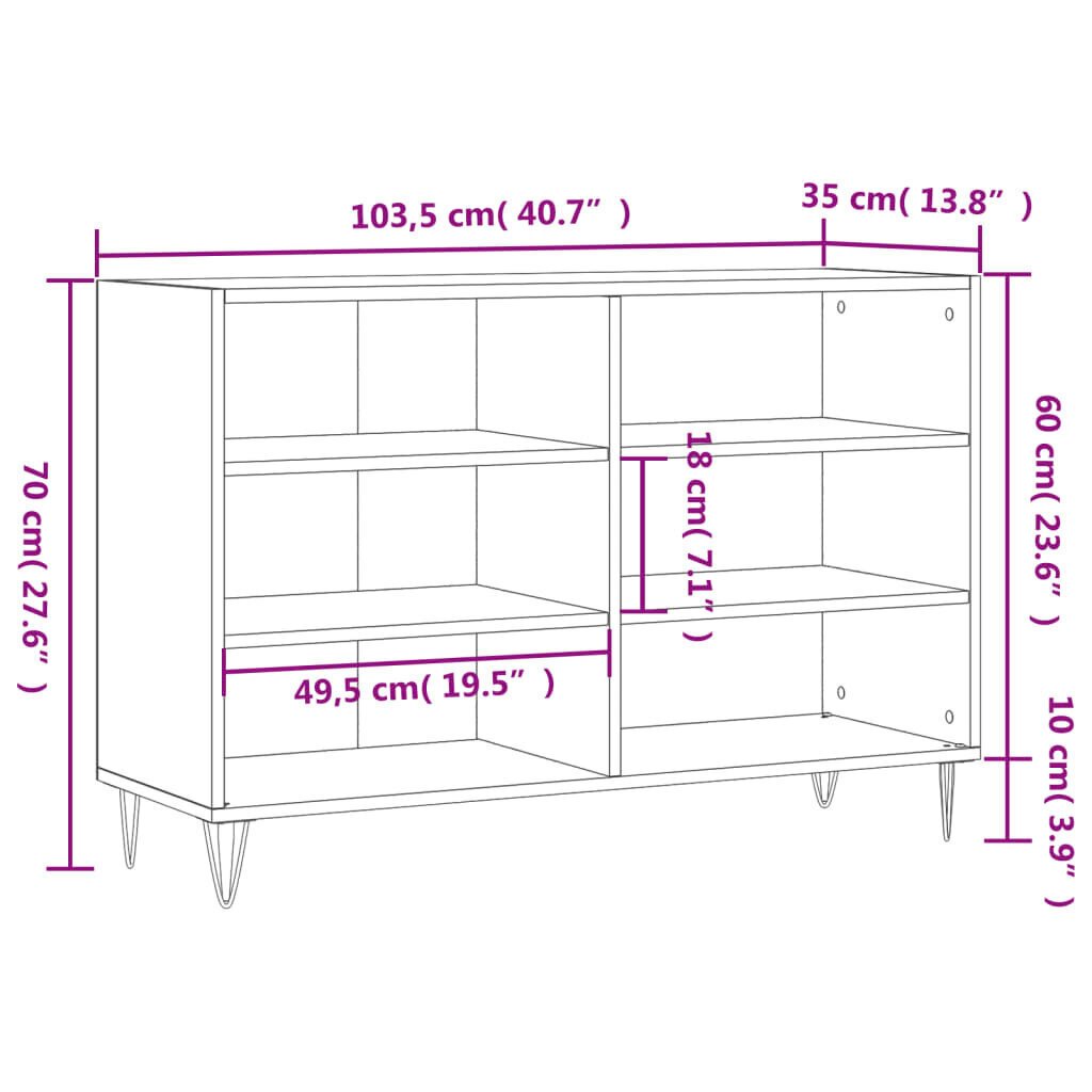 vidaXL Senkki savutammi 103,5x35x70 cm tekninen puu hinta ja tiedot | Olohuoneen kaapit ja lipastot | hobbyhall.fi