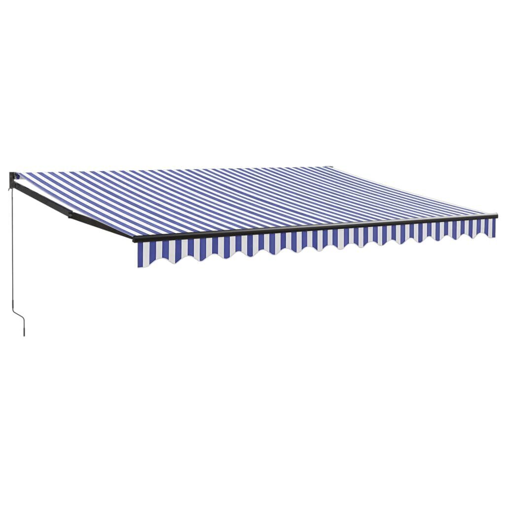 vidaXL Sisäänkelattava markiisi sinivalkoinen 4,5x3 m kangas/alumiini hinta ja tiedot | Aurinkovarjot ja markiisit | hobbyhall.fi