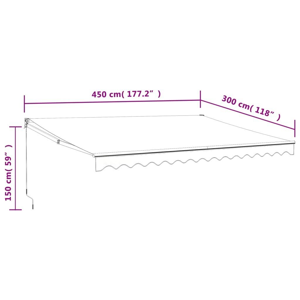 vidaXL Sisäänkelattava markiisi sinivalkoinen 4,5x3 m kangas/alumiini hinta ja tiedot | Aurinkovarjot ja markiisit | hobbyhall.fi