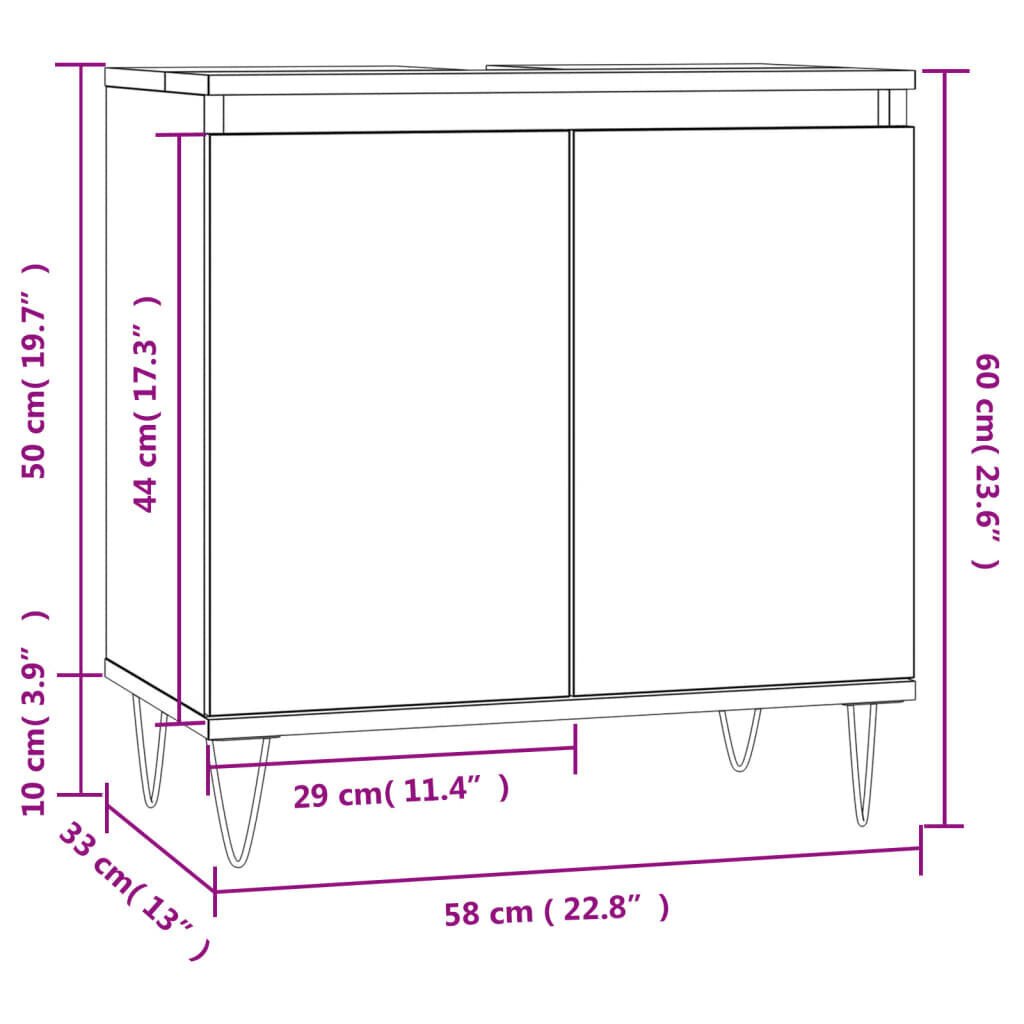 vidaXL Kylpyhuoneen kaappi savutammi 58x33x60 cm tekninen puu hinta ja tiedot | Kylpyhuonekaapit | hobbyhall.fi