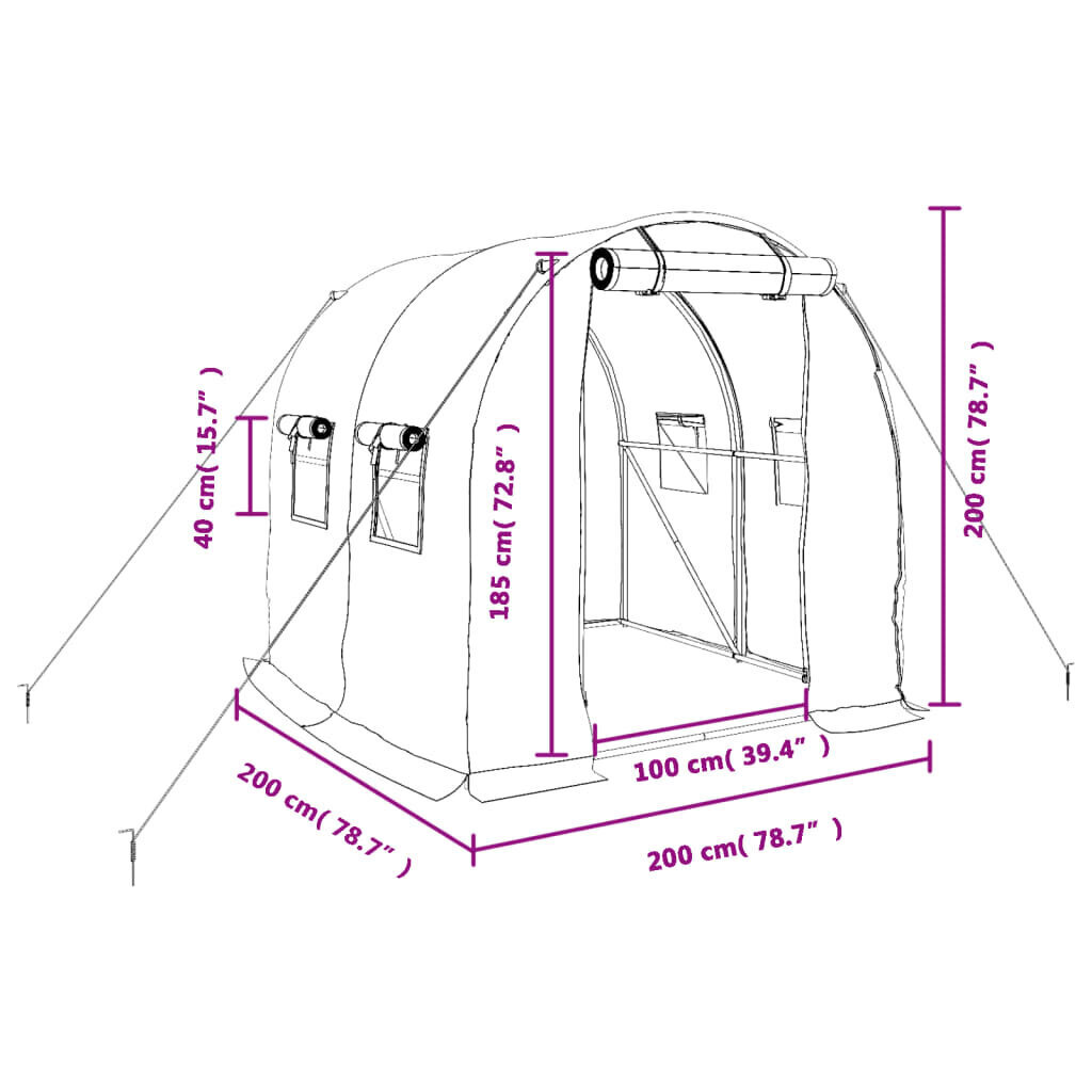 vidaXL Kasvihuone teräsrungolla vihreä 4 m² 2x2x2 m hinta ja tiedot | Kasvihuoneet | hobbyhall.fi