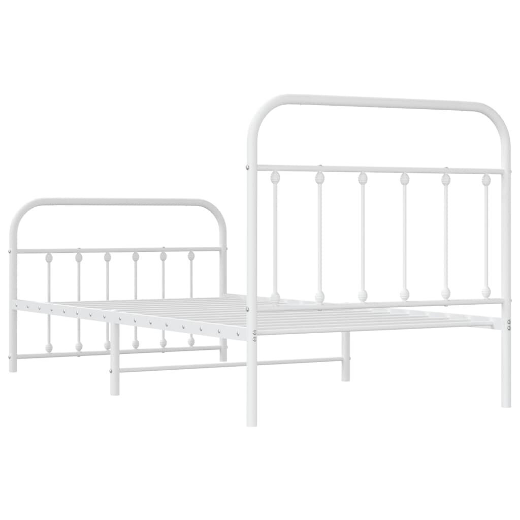 vidaXL Metallinen sängynrunko päädyillä valkoinen 100x190 cm hinta ja tiedot | Sängyt | hobbyhall.fi