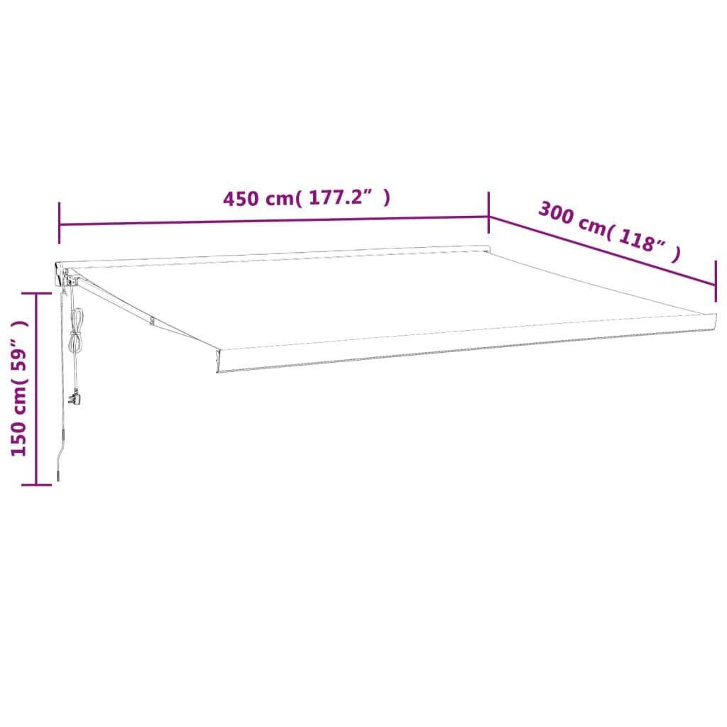 vidaXL Sisäänkelattava markiisi kerma 4,5x3 m kangas/alumiini hinta ja tiedot | Aurinkovarjot ja markiisit | hobbyhall.fi