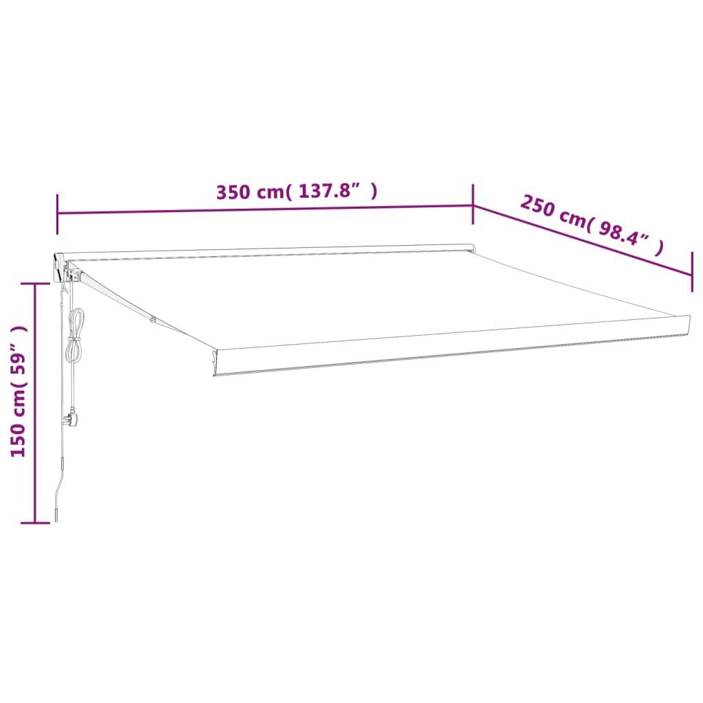 vidaXL Sisäänkelattava markiisi sinivalk. 3,5x2,5 m kangas/alumiini hinta ja tiedot | Aurinkovarjot ja markiisit | hobbyhall.fi