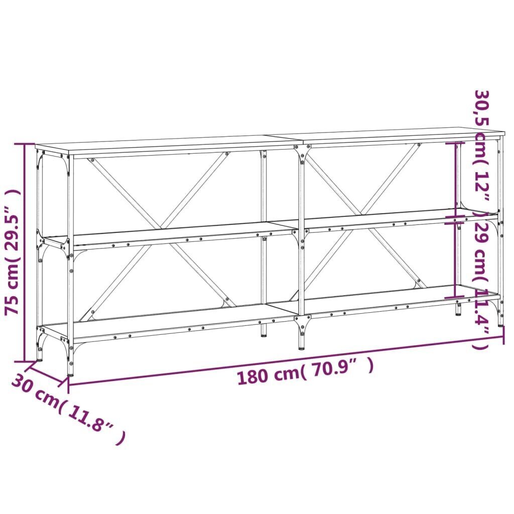 vidaXL Konsolipöytä savutammi 180x30x75 cm tekninen puu ja rauta hinta ja tiedot | Sivupöydät | hobbyhall.fi