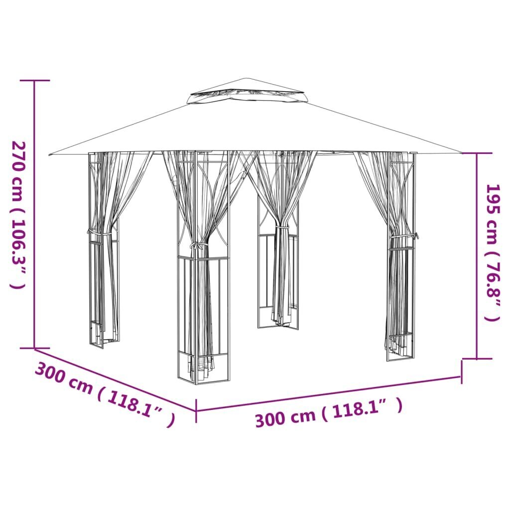 vidaXL Huvimaja sivuseinillä antrasiitti 300x300x270 cm teräs hinta ja tiedot | Puutarhapaviljongit | hobbyhall.fi