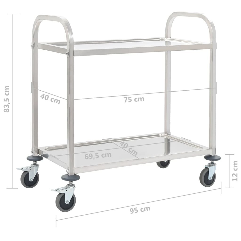 vidaXL 2-tasoinen tarjoiluvaunu 95x45x83,5 cm ruostumaton teräs hinta ja tiedot | Ruokapöydät | hobbyhall.fi