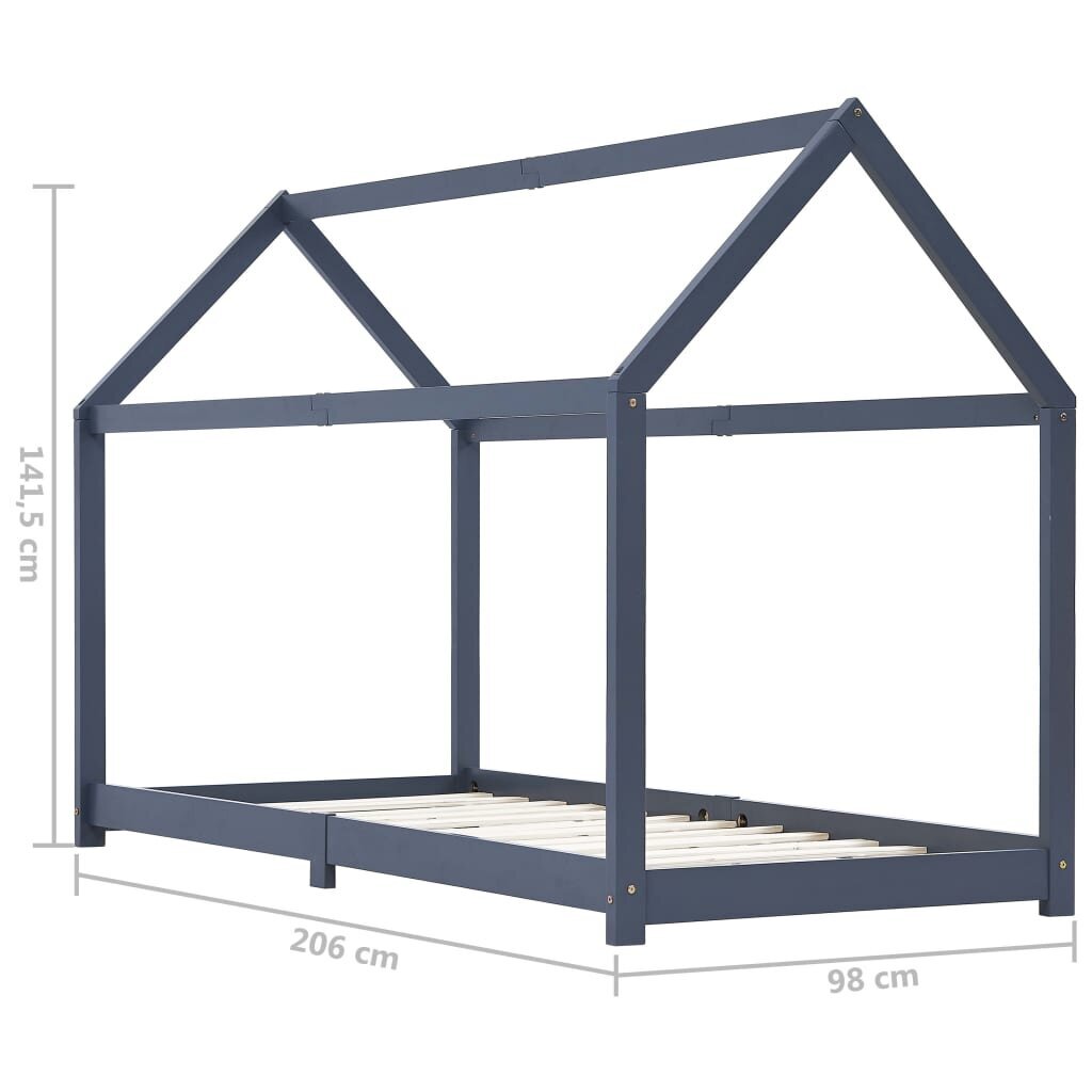 vidaXL Lasten sängynrunko harmaa täysi mänty 90x200 cm hinta ja tiedot | Lastensängyt | hobbyhall.fi