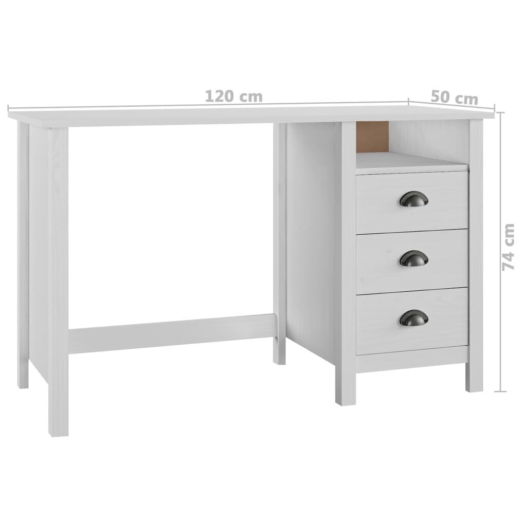 vidaXL Työpöytä Hill 3 laatikolla 120x50x74 cm täysi mänty hinta ja tiedot | Tietokonepöydät ja työpöydät | hobbyhall.fi