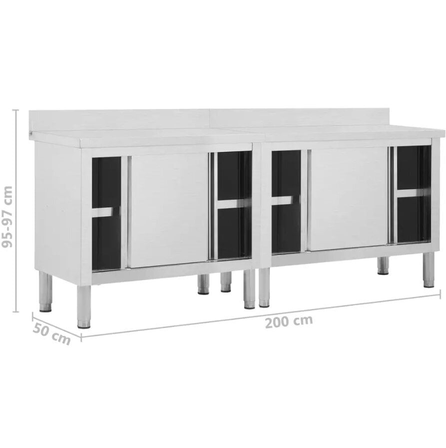 vidaXL Keittiön työpöydät liukuovet 2 kpl 200x50x(95-97)cm ruost teräs hinta ja tiedot | Keittiön kaapit | hobbyhall.fi