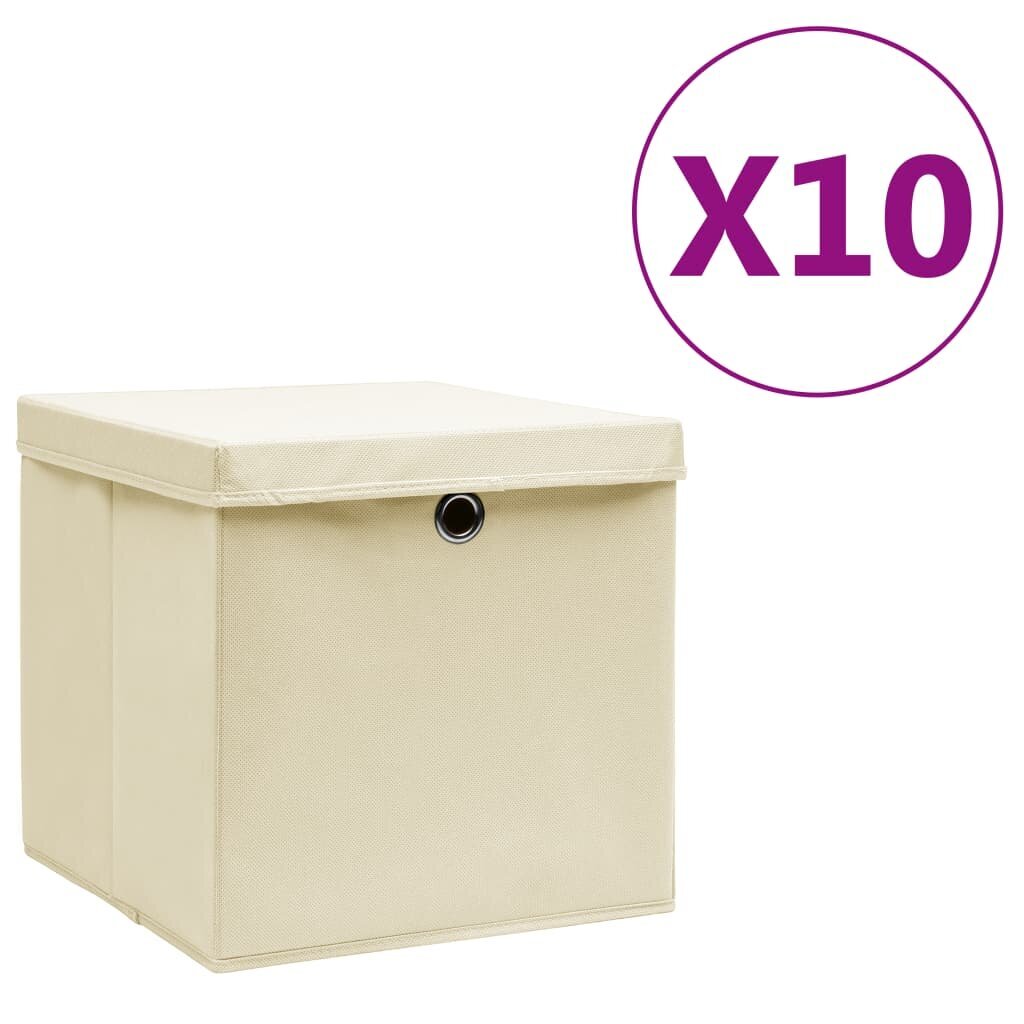 vidaXL Säilytyslaatikot kansilla 10 kpl 28x28x28 cm kerma hinta ja tiedot | Säilytyslaatikot ja -korit | hobbyhall.fi