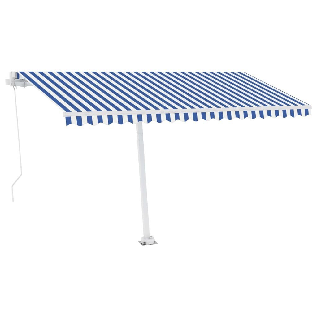 vidaXL Vapaasti seisova sisäänkelattava markiisi 450x350 cm sin./valk. hinta ja tiedot | Aurinkovarjot ja markiisit | hobbyhall.fi