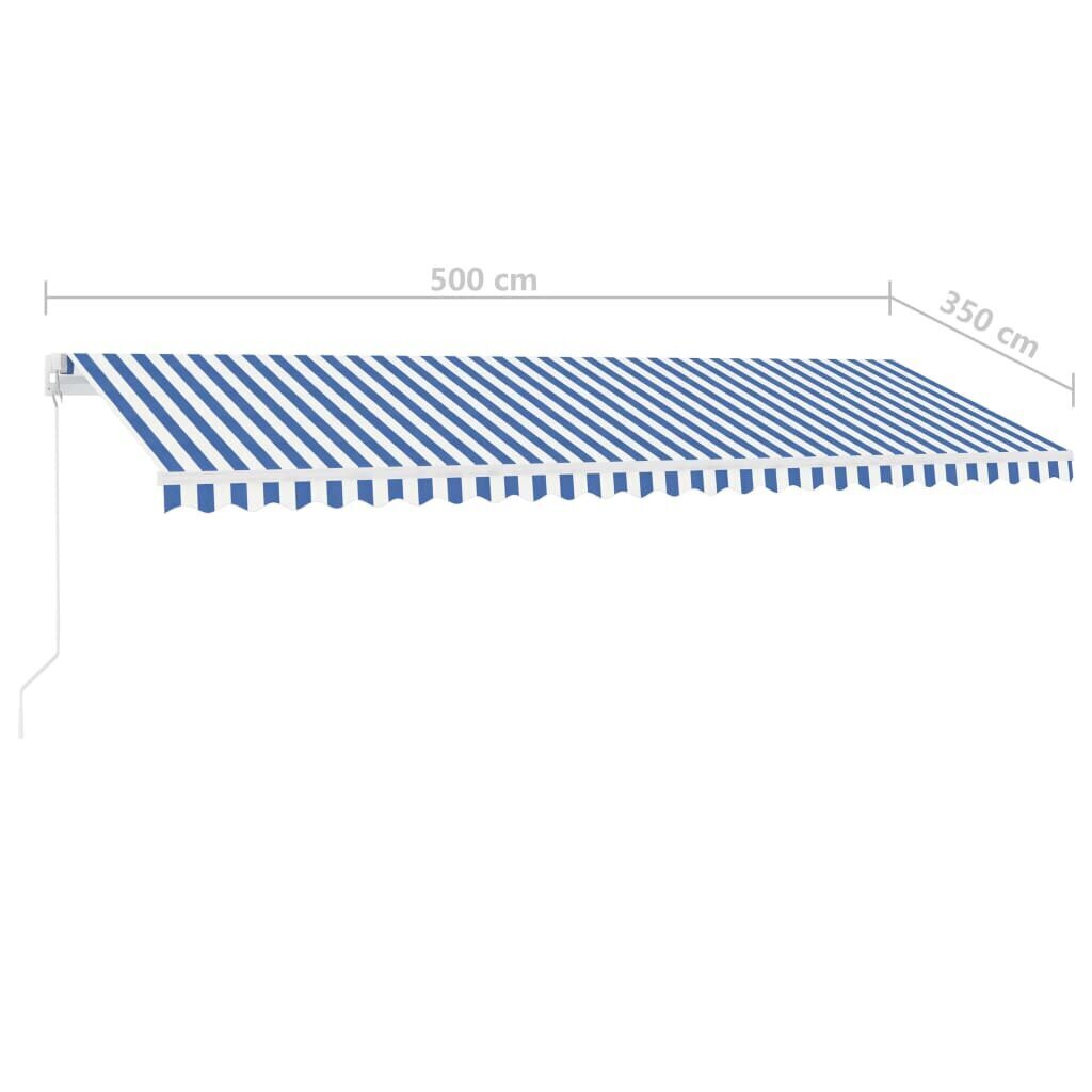 vidaXL Vapaasti seisova sisäänkelattava markiisi 500x350 cm sin./valk. hinta ja tiedot | Aurinkovarjot ja markiisit | hobbyhall.fi