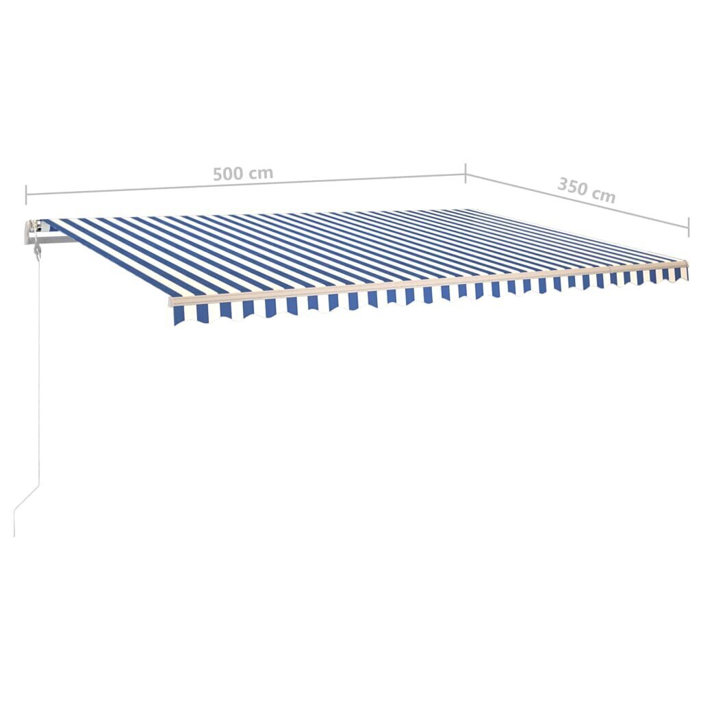 vidaXL Manuaalisesti kelattava markiisi tolpilla 5x3,5 m sinivalkoinen hinta ja tiedot | Aurinkovarjot ja markiisit | hobbyhall.fi