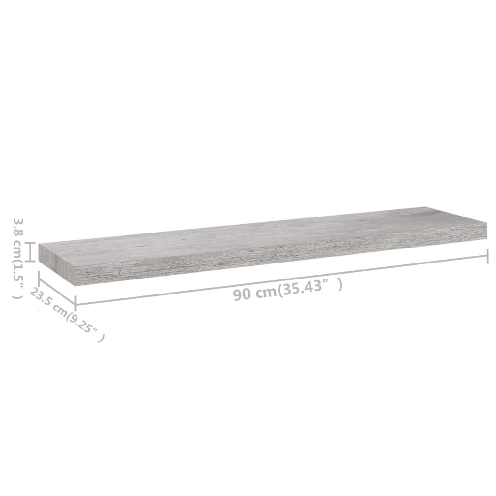 vidaXL Kelluvat seinähyllyt 4 kpl betoninharmaa 90x23,5x3,8 cm MDF hinta ja tiedot | Hyllyt | hobbyhall.fi