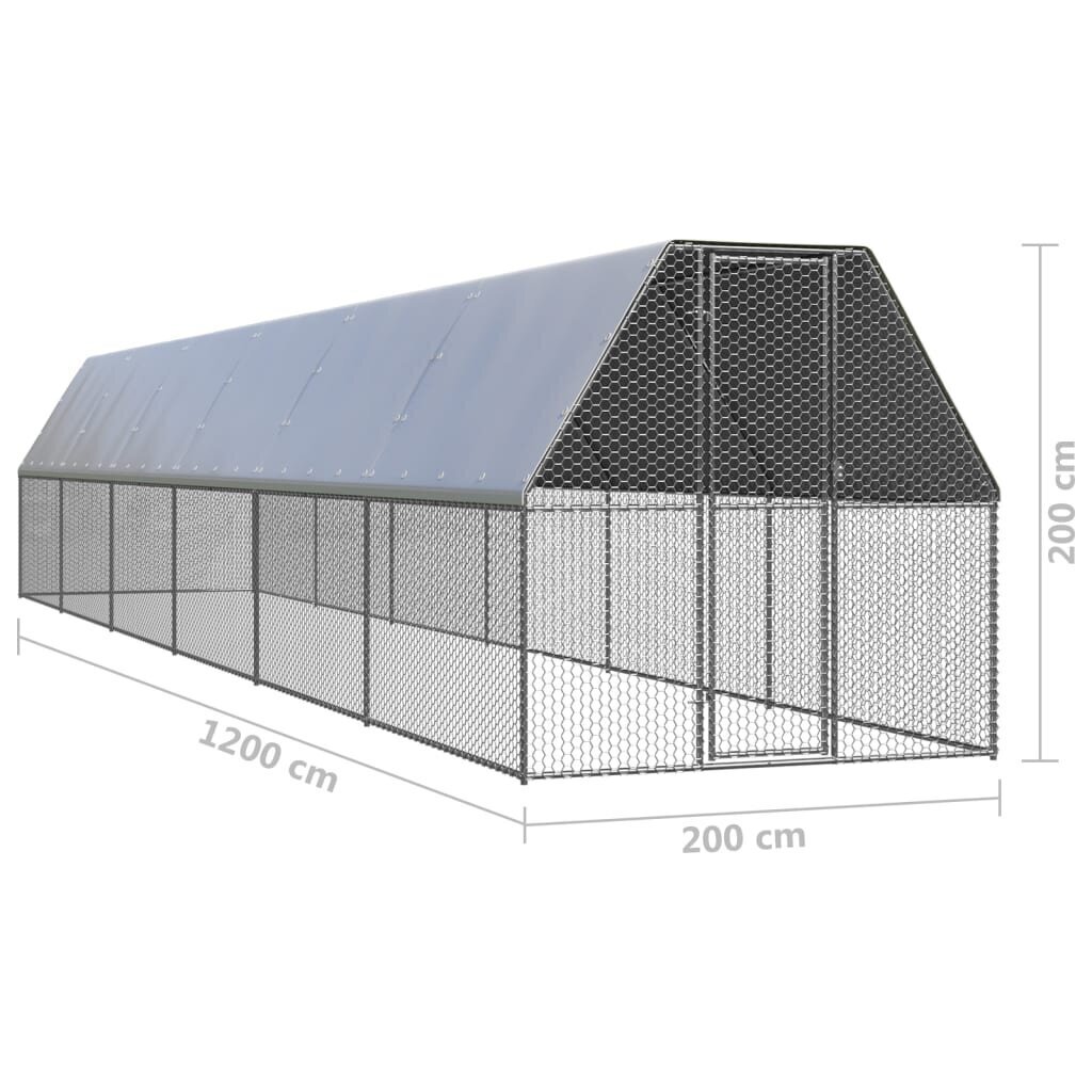 vidaXL Ulkotilan kanahäkki 2x12x2 m galvanoitu teräs hinta ja tiedot | Lintulaudat ja lintuhäkit | hobbyhall.fi