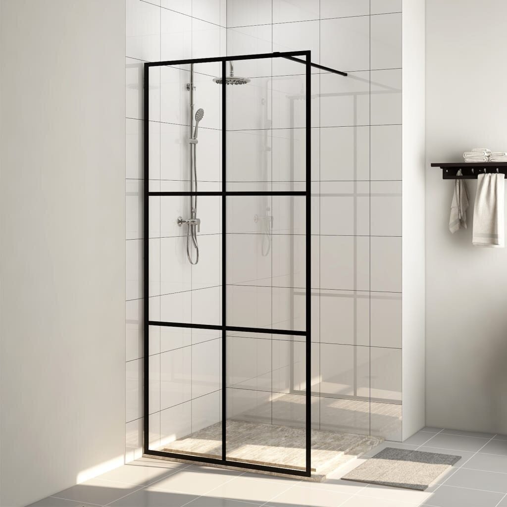 vidaXL Walk-in suihkun seinäke kirkas ESG-lasi 100x195 cm musta hinta ja tiedot | Suihkuseinät ja -ovet | hobbyhall.fi