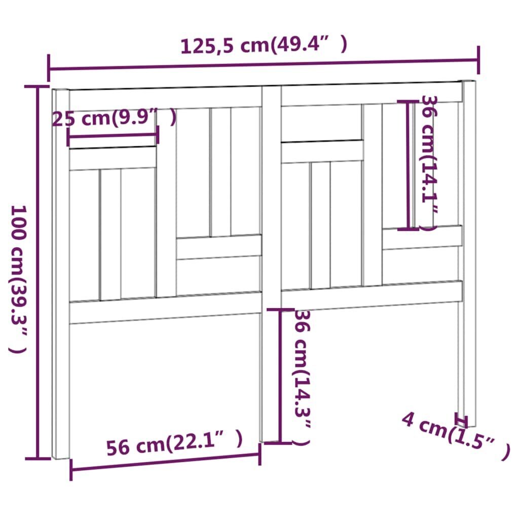 vidaXL Sängynpääty 125,5x4x100 cm täysi mänty hinta ja tiedot | Sängyt | hobbyhall.fi