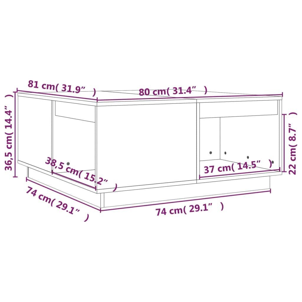 vidaXL Sohvapöytä musta 80x81x36,5 cm täysi mänty hinta ja tiedot | Sohvapöydät | hobbyhall.fi