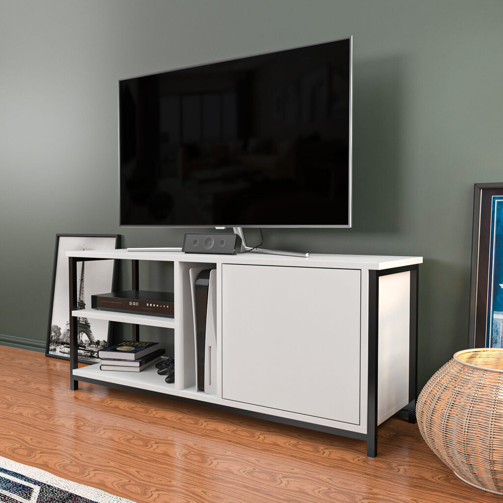 TV-taso, Asir, 120x35,3x50,8 cm, valkoinen/musta hinta ja tiedot | TV-tasot | hobbyhall.fi