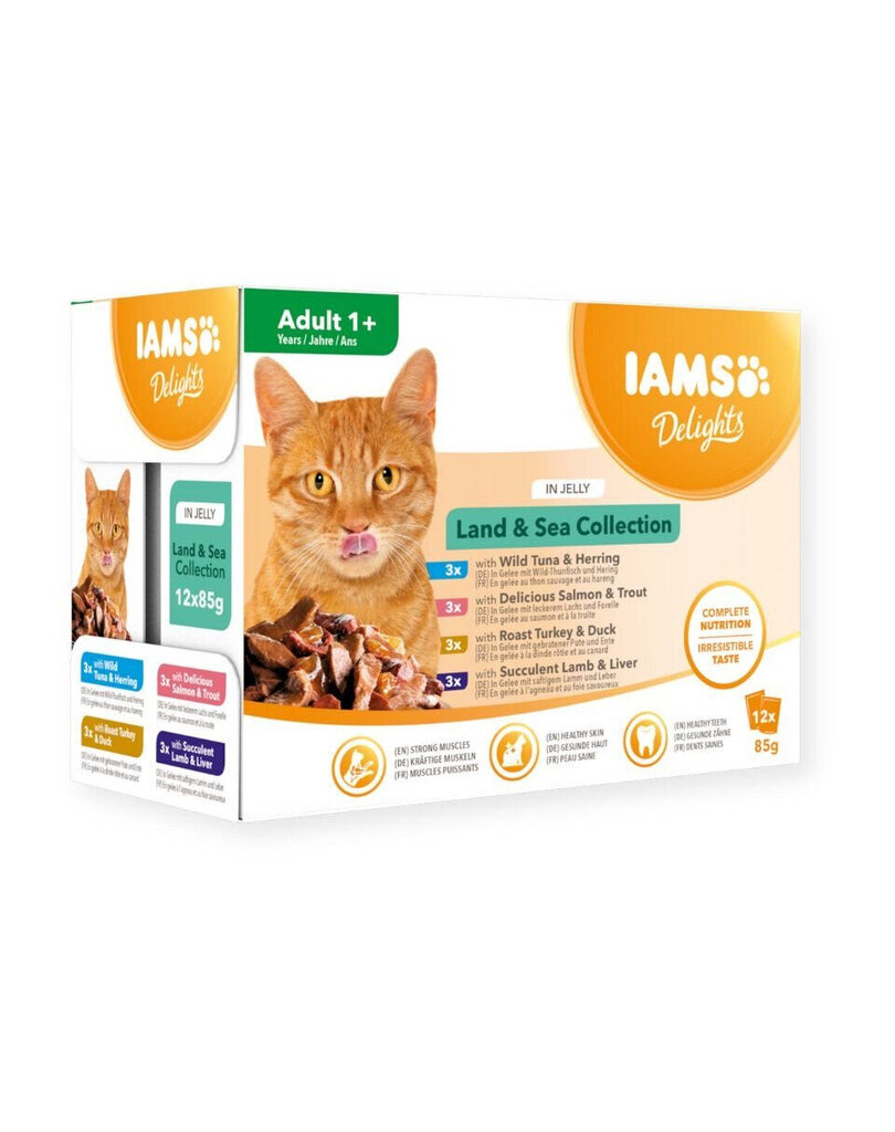 IAMS Cat Delights purkitettu siipikarja, lammas ja kala, 12x85 g hinta ja tiedot | Kissanruoka | hobbyhall.fi