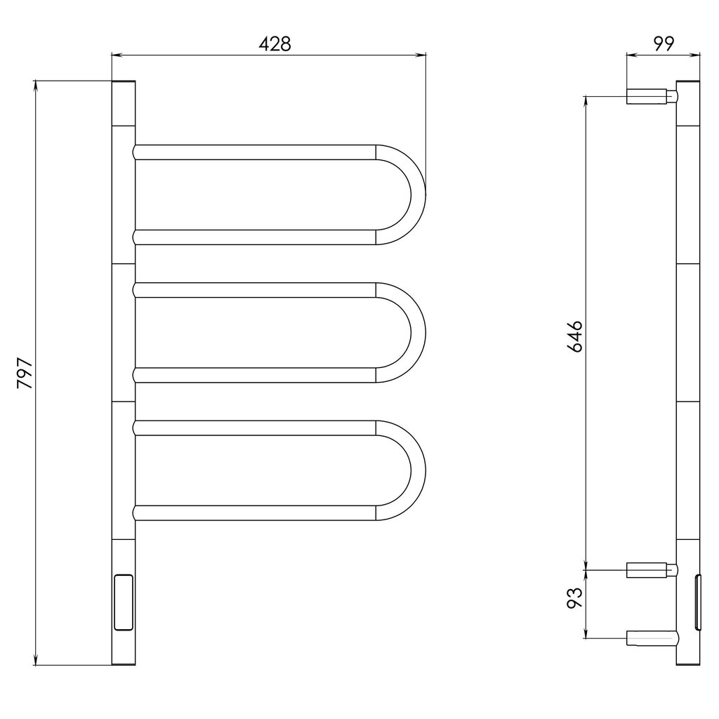 Sähkökäyttöinen pyyhekuivain Telvel Ti R3 Grey, 44х80 cm, 105 W hinta ja tiedot | Kylpyhuoneen patterit ja pyyhekuivaimet | hobbyhall.fi