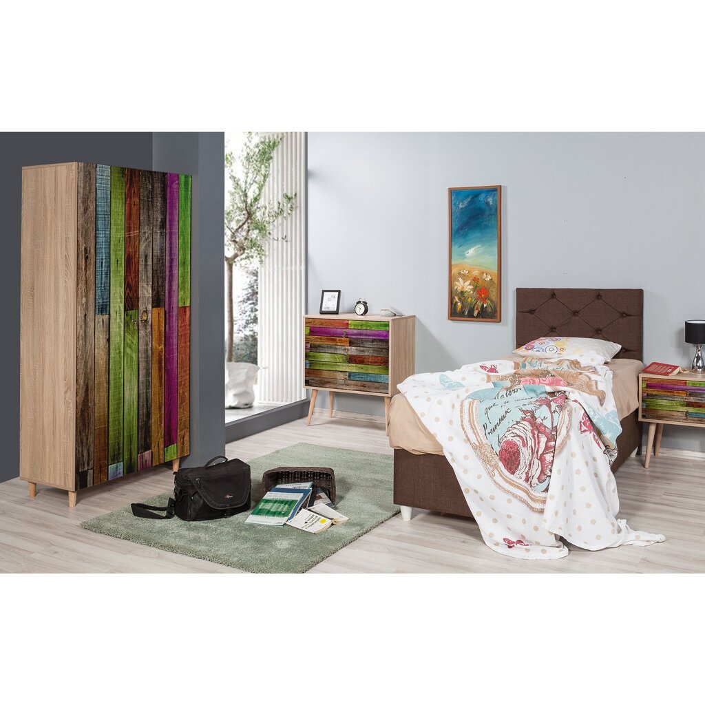 Vaatekaappi Kalune Design Wardrobe 863 (I), 90 cm, tammi/monivärinen hinta ja tiedot | Kaapit | hobbyhall.fi