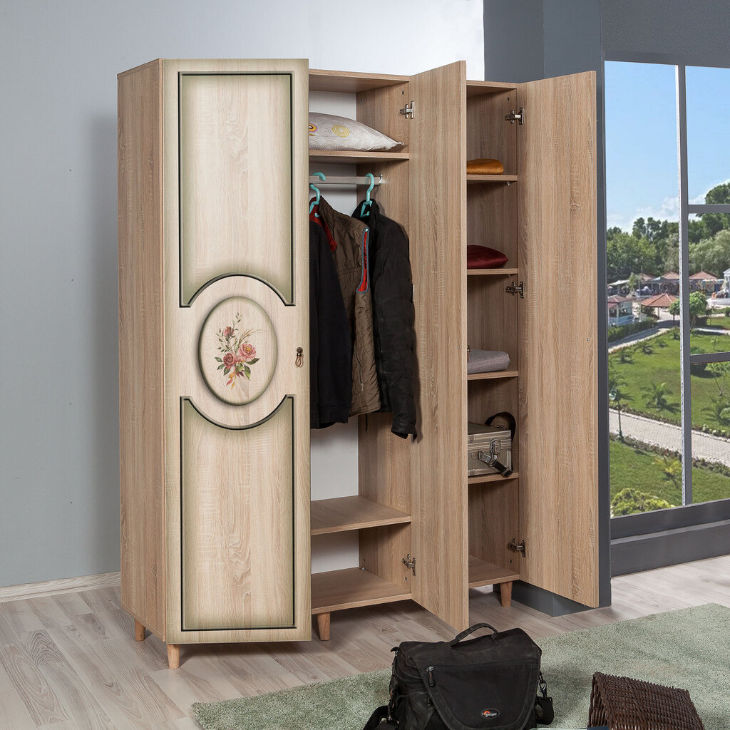 Vaatekaappi Kalune Design Wardrobe 863 (IV), 135 cm, tammi/vihreä hinta ja tiedot | Kaapit | hobbyhall.fi