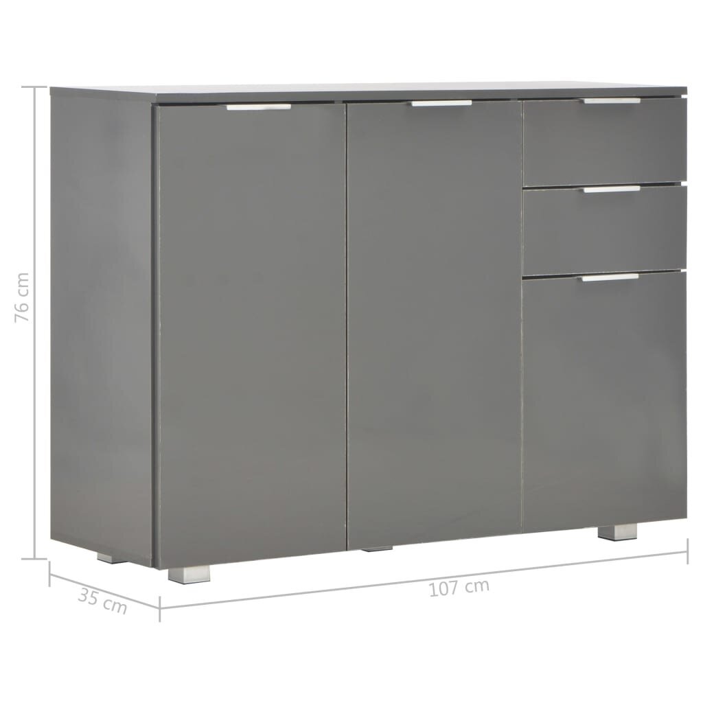 vidaXL Senkki korkeakiilto harmaa 107x35x80,5 cm hinta ja tiedot | Olohuoneen kaapit ja lipastot | hobbyhall.fi