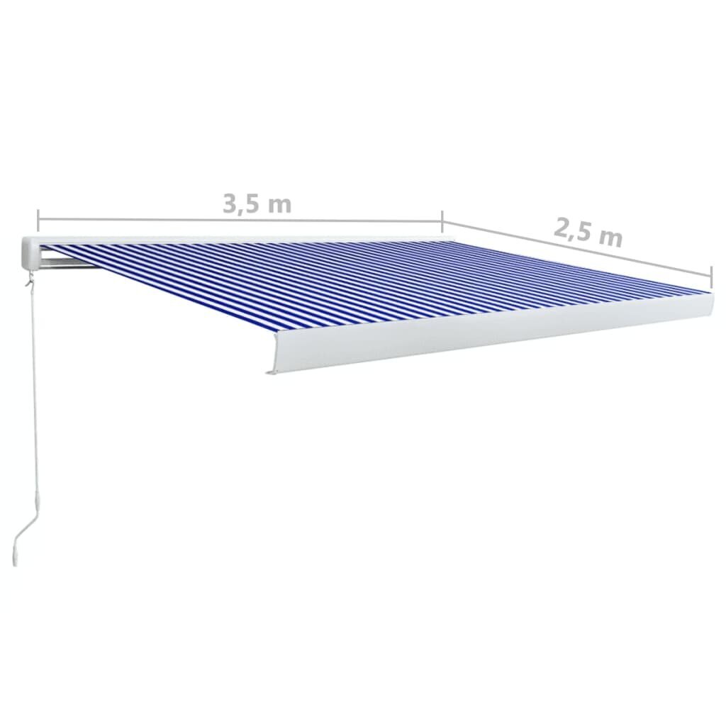 vidaXL Manuaalinen kasettimarkiisi 350x250 cm sininen ja valkoinen hinta ja tiedot | Aurinkovarjot ja markiisit | hobbyhall.fi