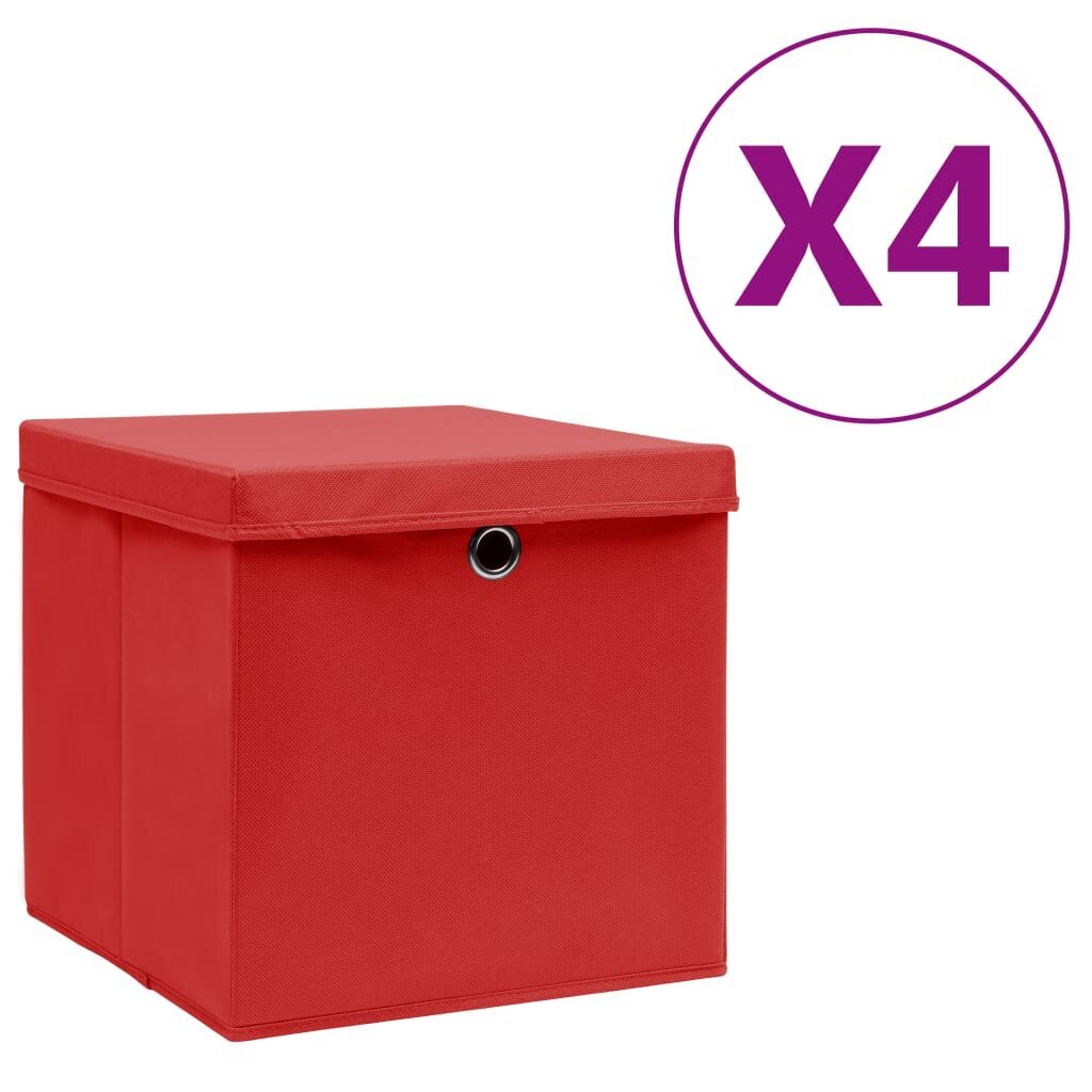 vidaXL Säilytyslaatikot kansilla 4 kpl 28x28x28 cm punainen hinta ja tiedot | Säilytyslaatikot ja -korit | hobbyhall.fi