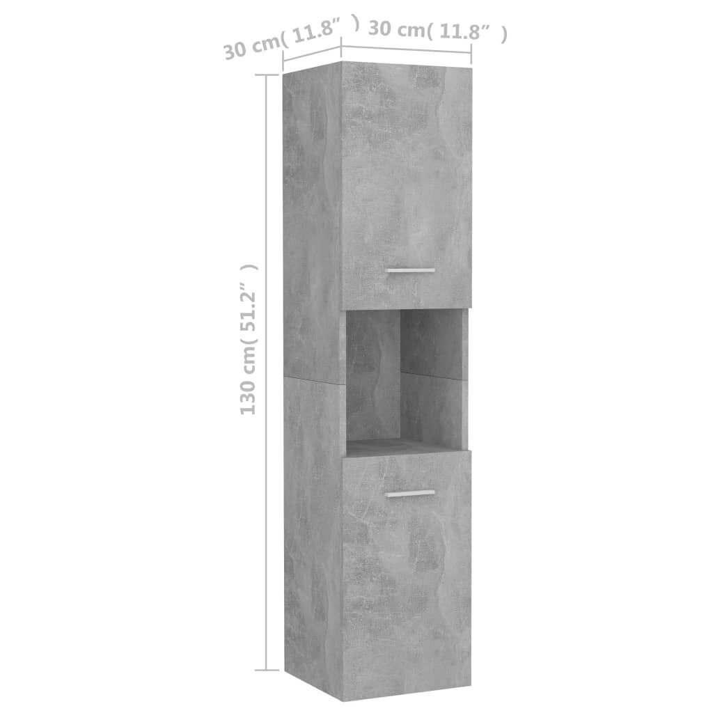 vidaXL Kylpyhuonekaappi betoninharmaa 30x30x130 cm lastulevy hinta ja tiedot | Kylpyhuonekaapit | hobbyhall.fi