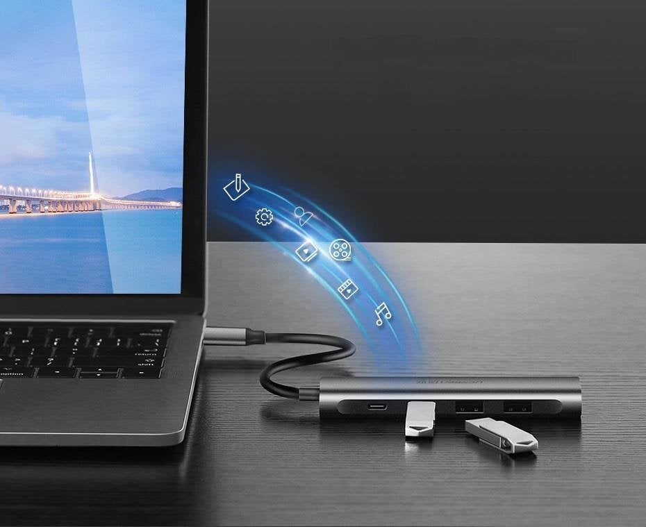 Adapteri Ugreen CM136 USB-C to USB-C + 3xUSB-A + HDMI gray hinta ja tiedot | Adapterit | hobbyhall.fi