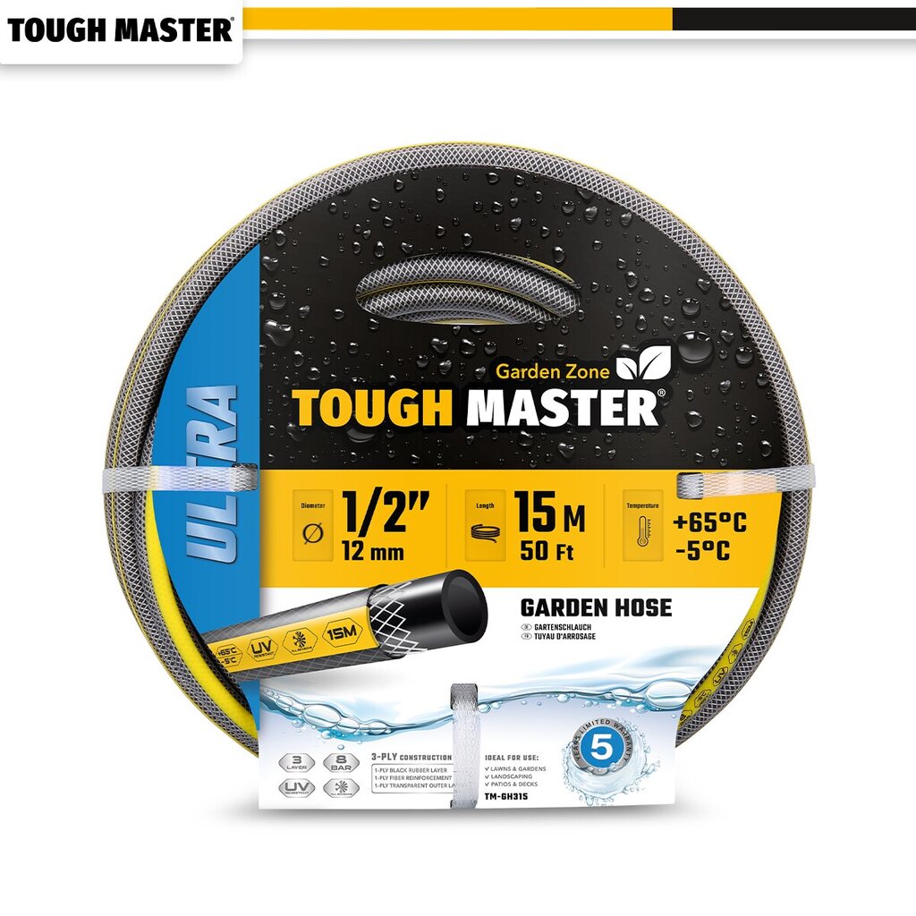 Vahvistettu puutarhaletku 15m (-5°C / +65°C), Tough Master ® TM-GH315 hinta ja tiedot | Puutarhaletkut, kastelukannut ja muut kastelutarvikkeet | hobbyhall.fi