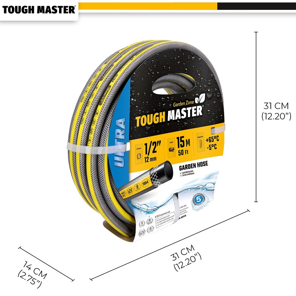 Vahvistettu puutarhaletku 15m (-5°C / +65°C), Tough Master ® TM-GH315 hinta ja tiedot | Puutarhaletkut, kastelukannut ja muut kastelutarvikkeet | hobbyhall.fi