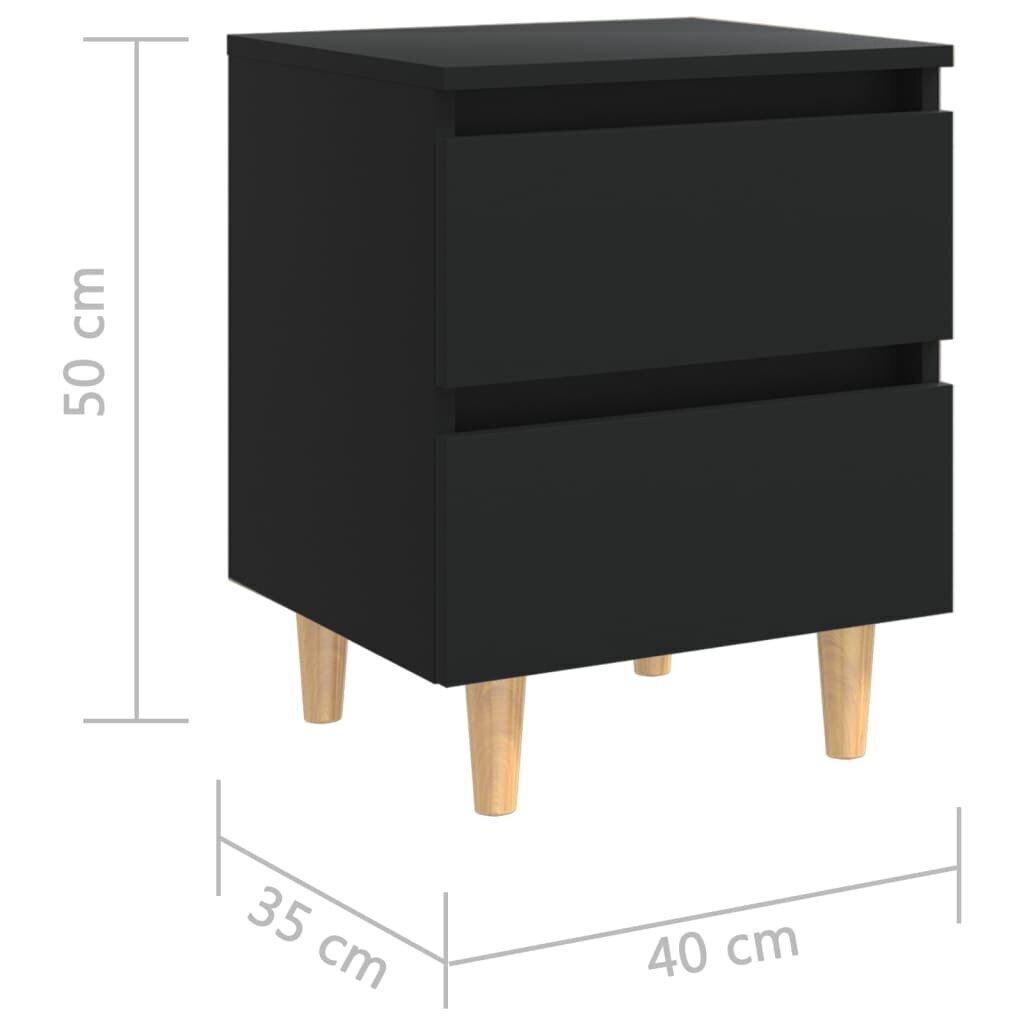 vidaXL Yöpöytä täysmäntyiset jalat musta 40x35x50cm hinta ja tiedot | Yöpöydät | hobbyhall.fi