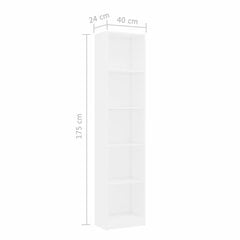 vidaXL 5-tasoinen kirjahylly valkoinen 40x24x175 cm lastulevy hinta ja tiedot | Hyllyt | hobbyhall.fi