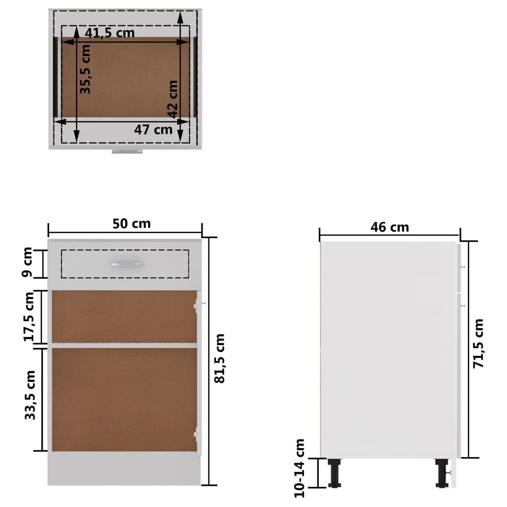 vidaXL Alalipastokaappi korkeakiilto valkoinen 50x46x81,5 cm lastulevy hinta ja tiedot | Keittiön kaapit | hobbyhall.fi